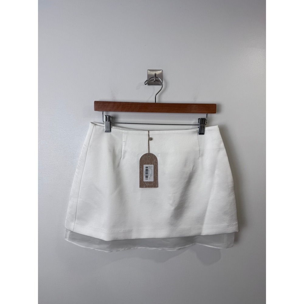 NWT Meshki Frankie Satin Mini Skirt White Sheer Hem Women Medium